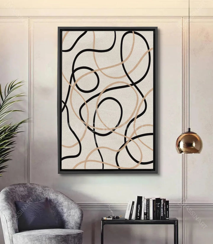 Cuadro Sketch líneas abstractas negras y beige, estilo minimalista contemporáneo — Massinart