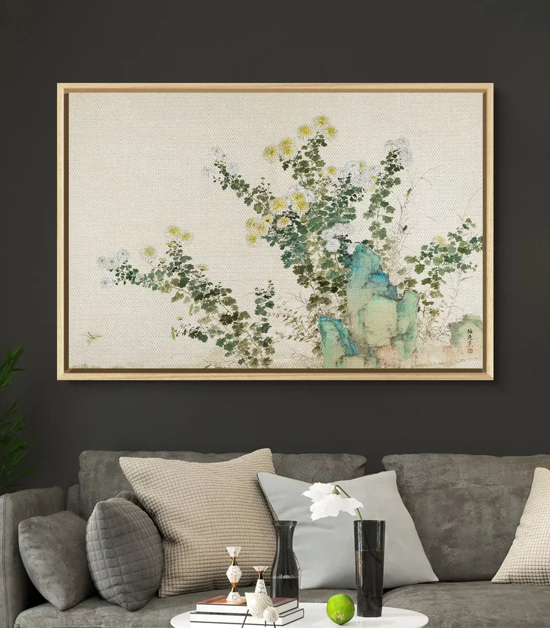 Cuadro Flourish Massinart en despacho — lámina botánica decoración interior estilo zen