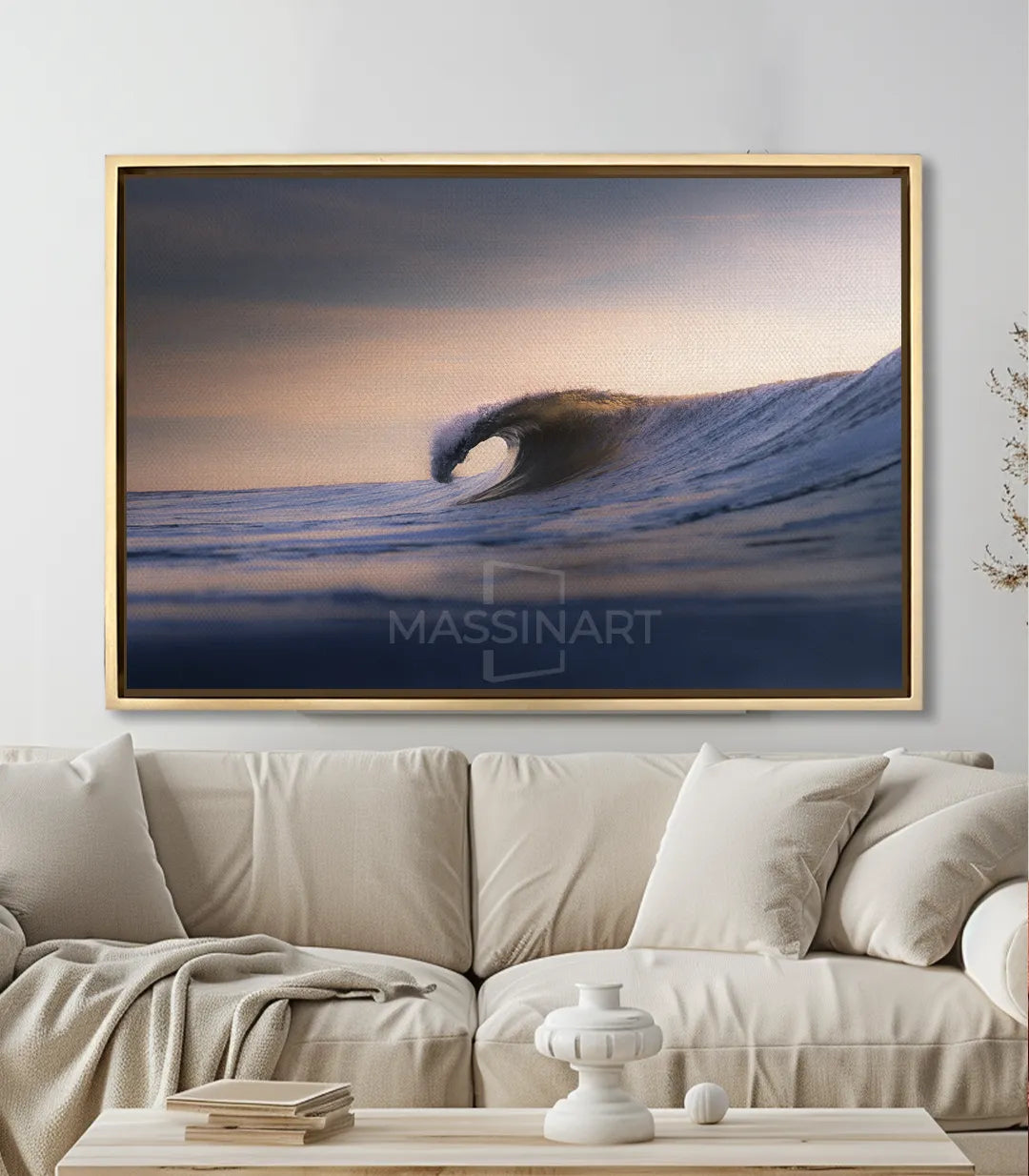 Cuadro Tranquil Wave en un salón moderno — decoración costera Massinart