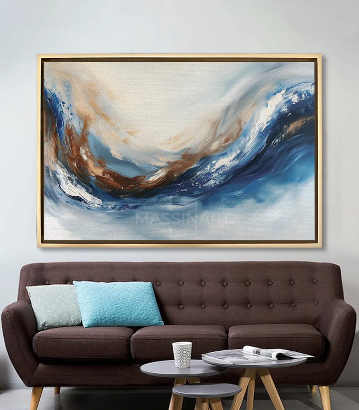 Cuadro Wave sobre sofá en salón moderno — decoración contemporánea