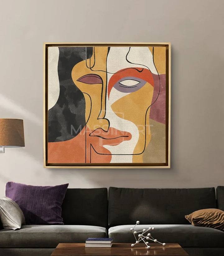 Cuadro Merged en salón moderno con sofá negro — decoración de pared minimalista | Massinart