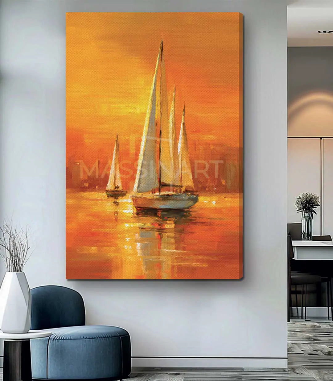 Cuadro Golden Sail Massinart en decoración de interior — veleros estilo impresionista en pared