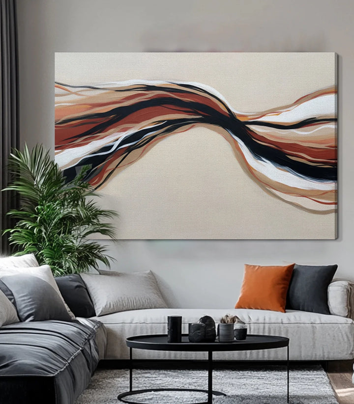 Detalle del cuadro Earth Tides — texturas fluidas y curvas en paleta natural ocre y beige Massinart