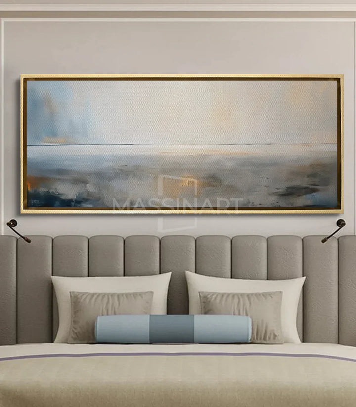 Cuadro horizontal de paisaje costero en dormitorio decoración mural contemporánea Massinart