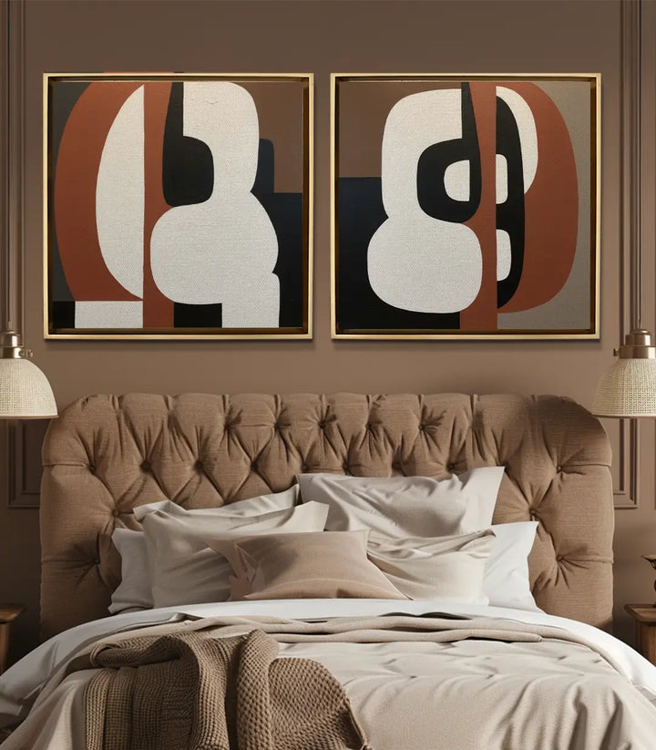 Cuadro Clay Abstraction en decoración de dormitorio minimalista y salón moderno, Massinart