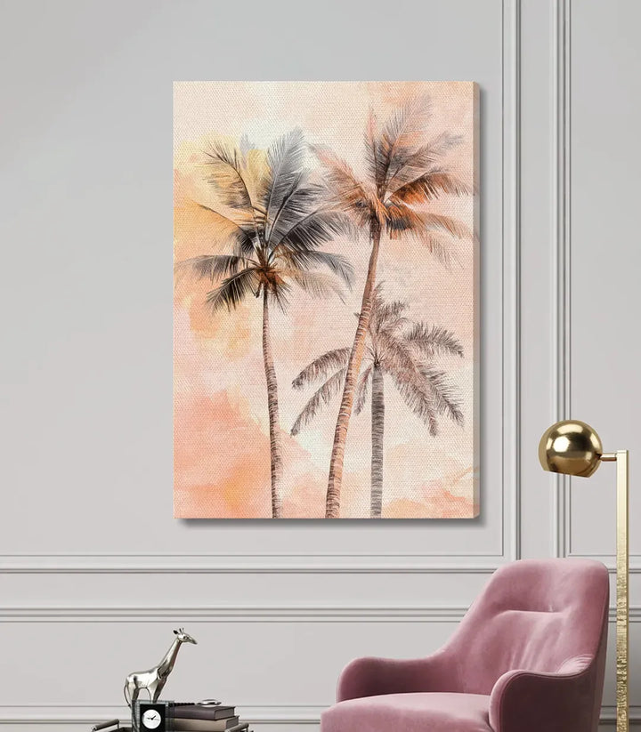 Cuadro Tripalm palmeras tropical, atmósfera serena para decoración interior — Massinart