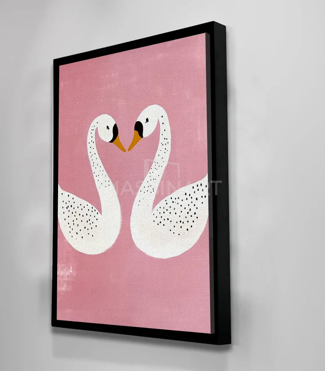 Decoración infantil — cuadro de cisnes rosa junto a peluche, Massinart