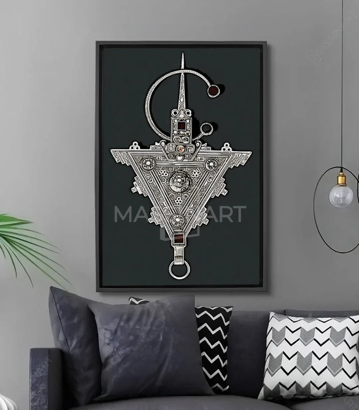Cuadro símbolo amazigh geometría sagrada blanco sobre negro Massinart