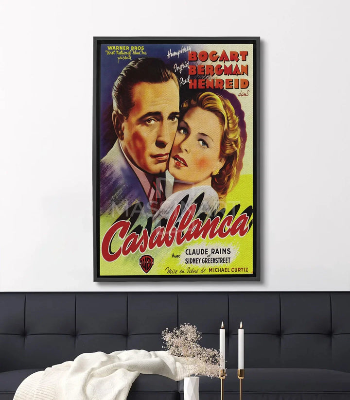 Cuadro cartel Casablanca Bogart Bergman tonos amarillo rojo y negro Massinart