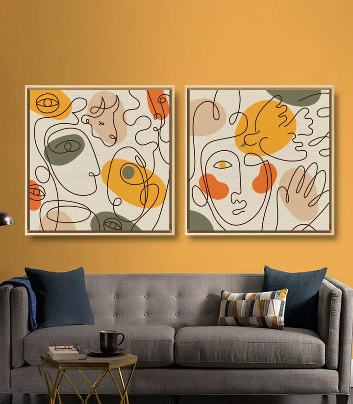 Detalle cuadro Harmony colores cálidos naranja y beige, lienzo abstracto Massinart