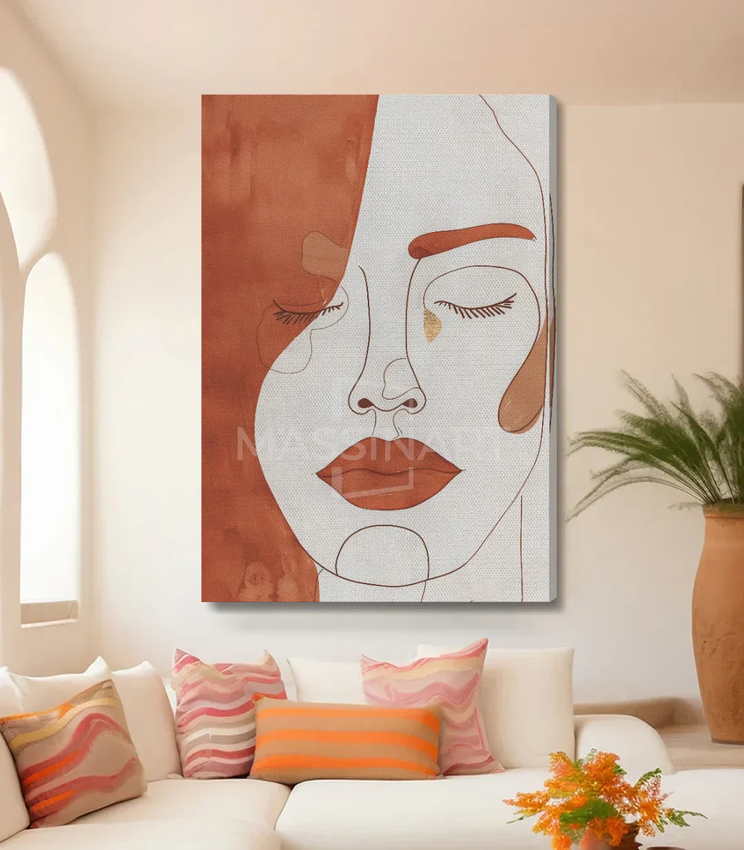 Cuadro Pensive Calm — arte minimalista con rostro abstracto de línea continua