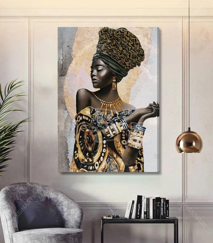 Cuadro retrato africano vertical en despacho elegante Massinart