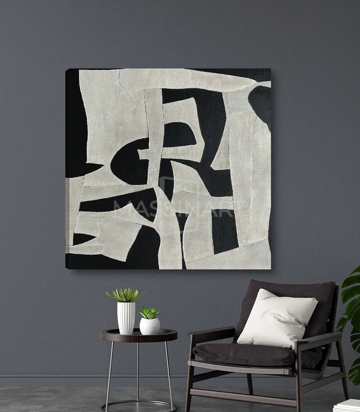 Cuadro Duality en dormitorio de diseño contemporáneo negro y blanco Massinart