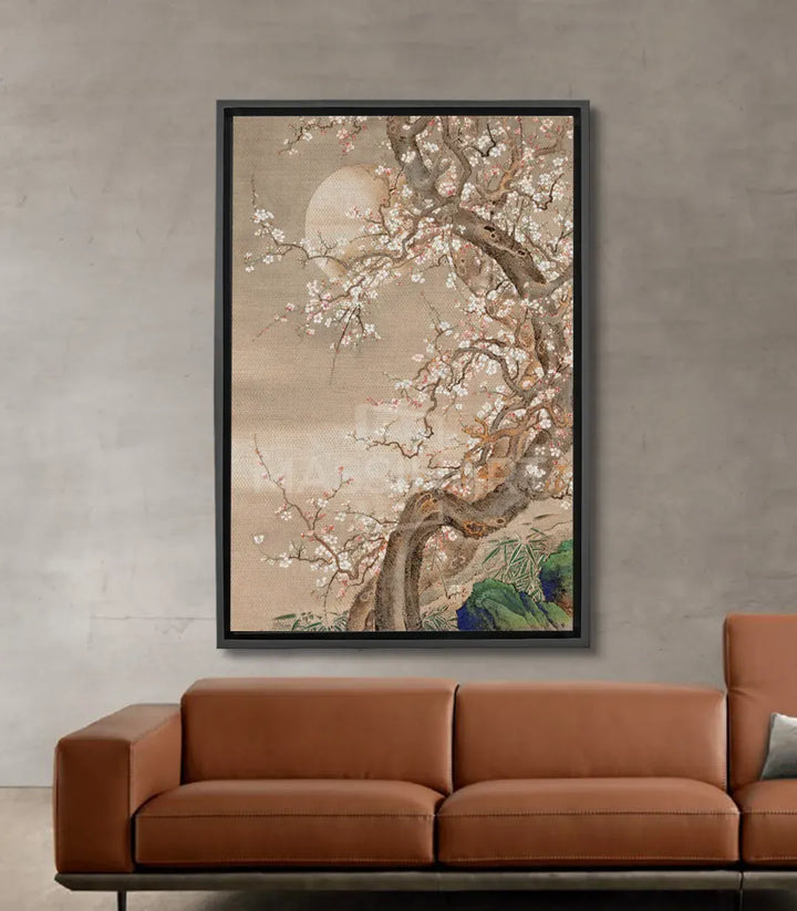 Cuadro acuarela rama de cerezo en flor tonos beige - Massinart