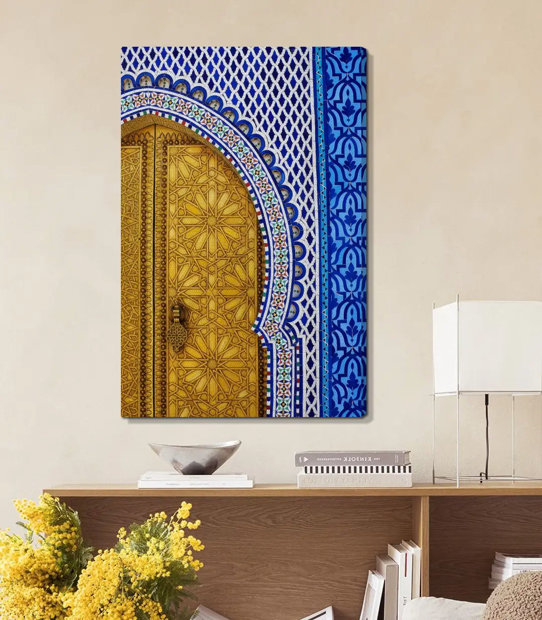 Golden Mosaic en despacho, cuadro de arte islámico geométrico dorado — Massinart