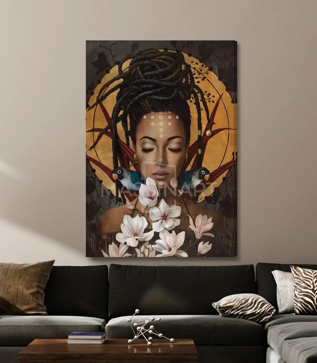 Cuadro Relief en salón en tonos negro y beige — Massinart