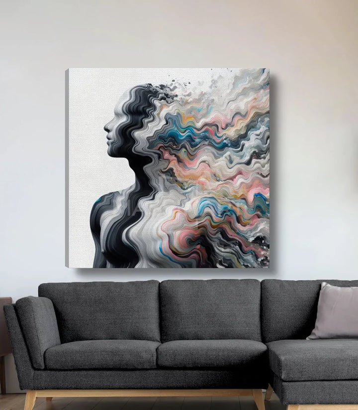 Cuadro Color Surge en salón moderno Massinart — decoración sobre sofá gris