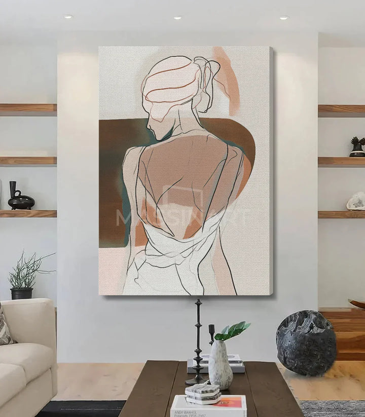 Cuadro femenino abstracto en salón — retrato de línea depurada Massinart