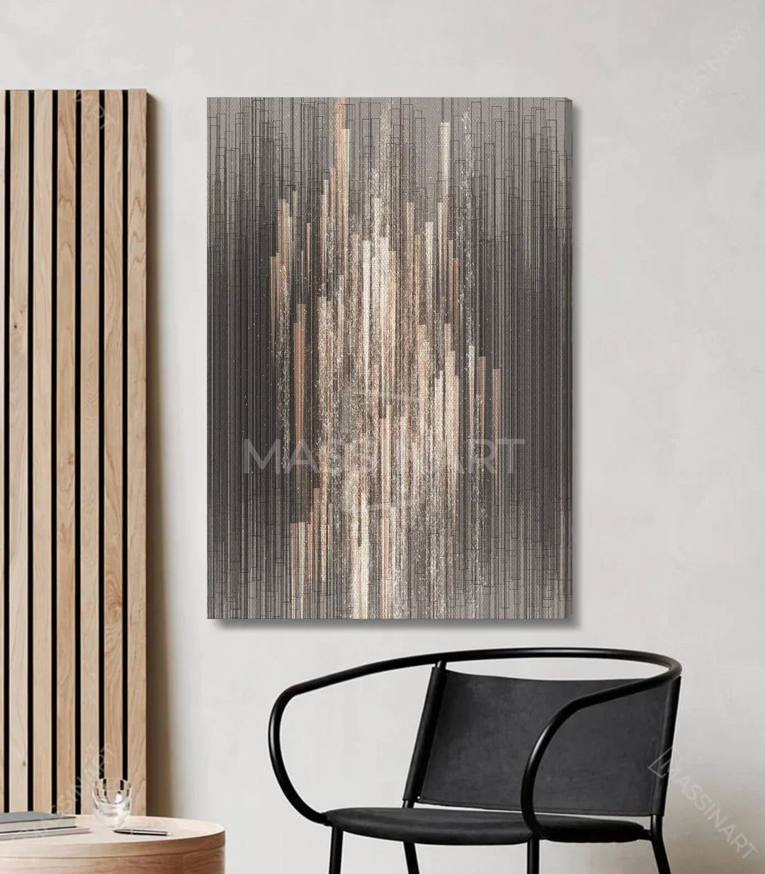 Cuadro Futuristic Lines con marco negro en pared blanca interior contemporáneo Massinart