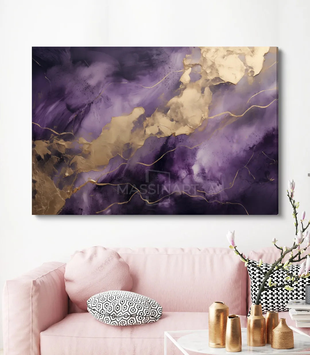 Cuadro Royal Elegance detalle abstracto dorado con textura fluida — Massinart
