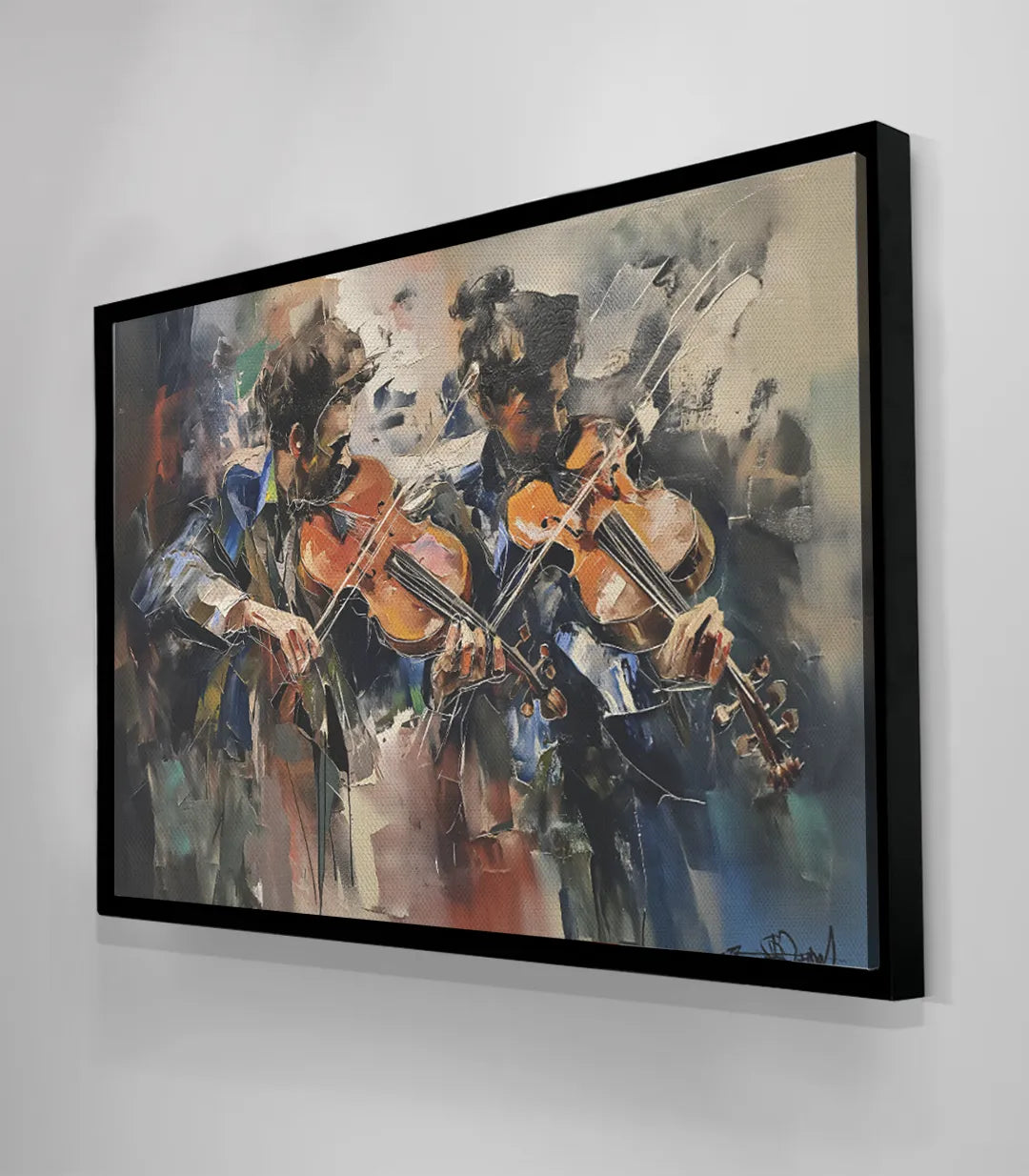 Cuadro Violinistas en salón moderno — detalle decoración interior Massinart