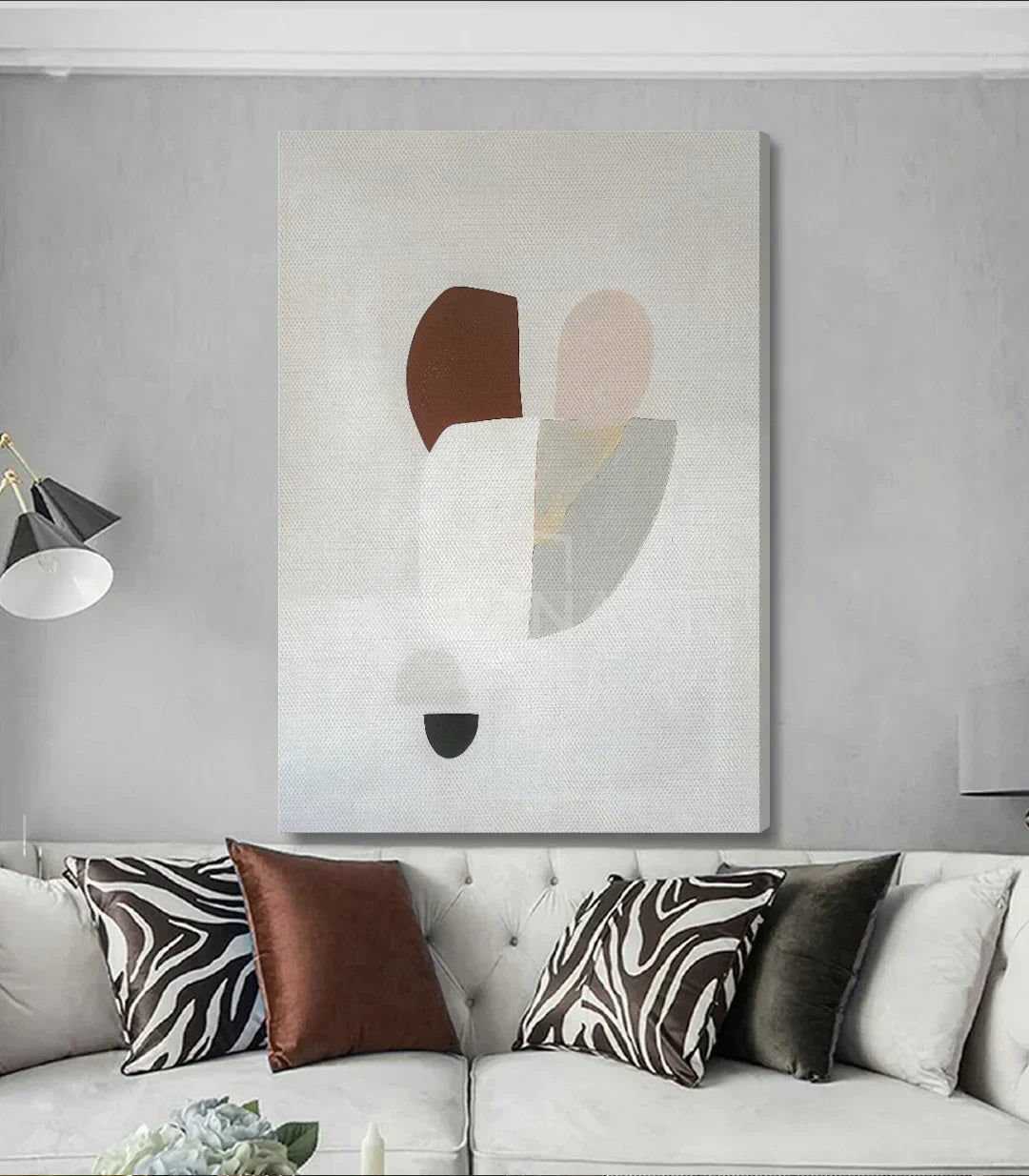 Cuadro Cadence perfil geométrico beige blanco dormitorio contemporáneo Massinart