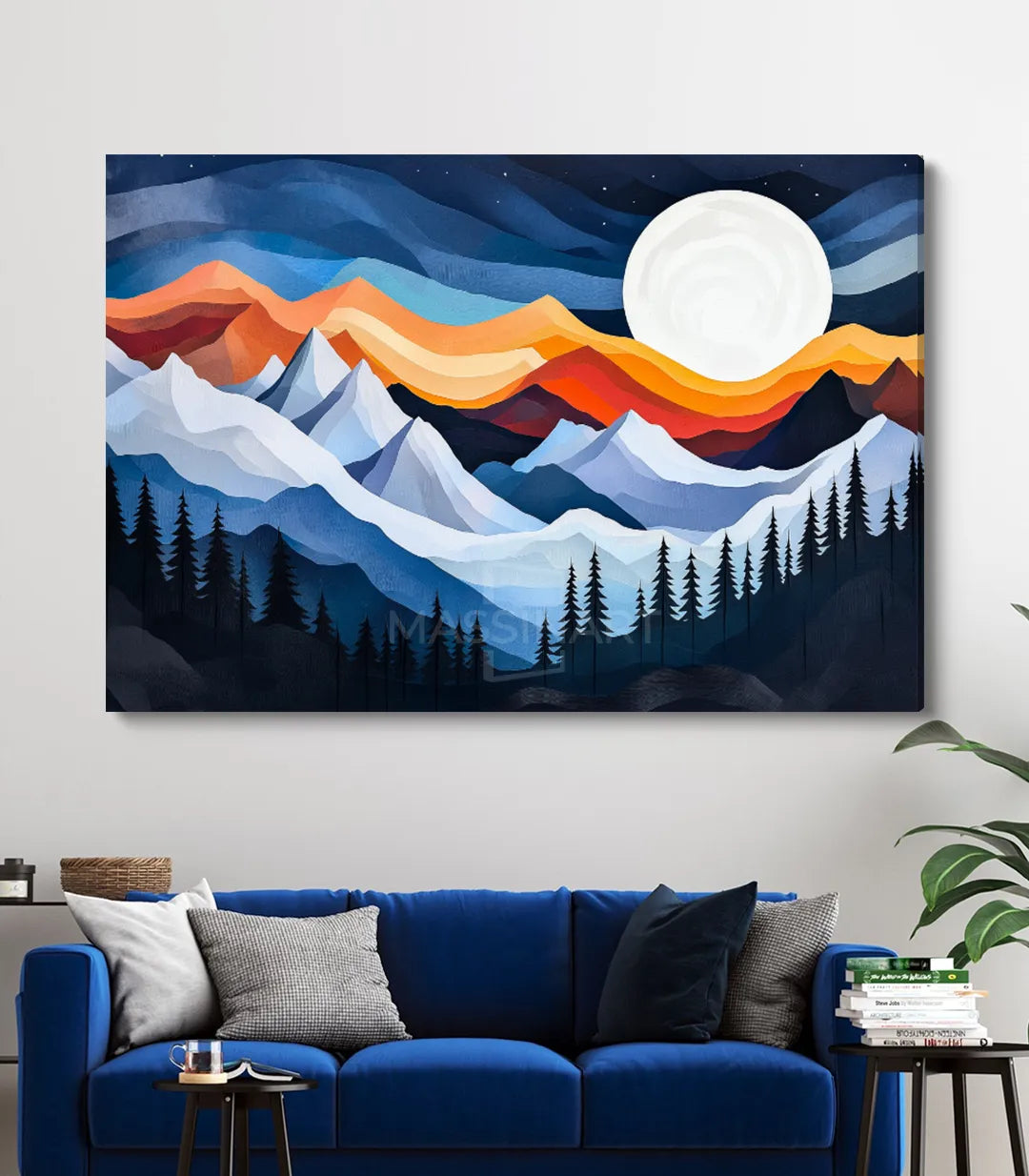Cuadro Moonlit Peaks paisaje nocturno geométrico estilo contemporáneo Massinart