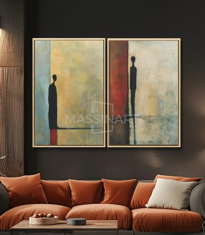 Decoración interior contemporánea con díptico de siluetas Massinart
