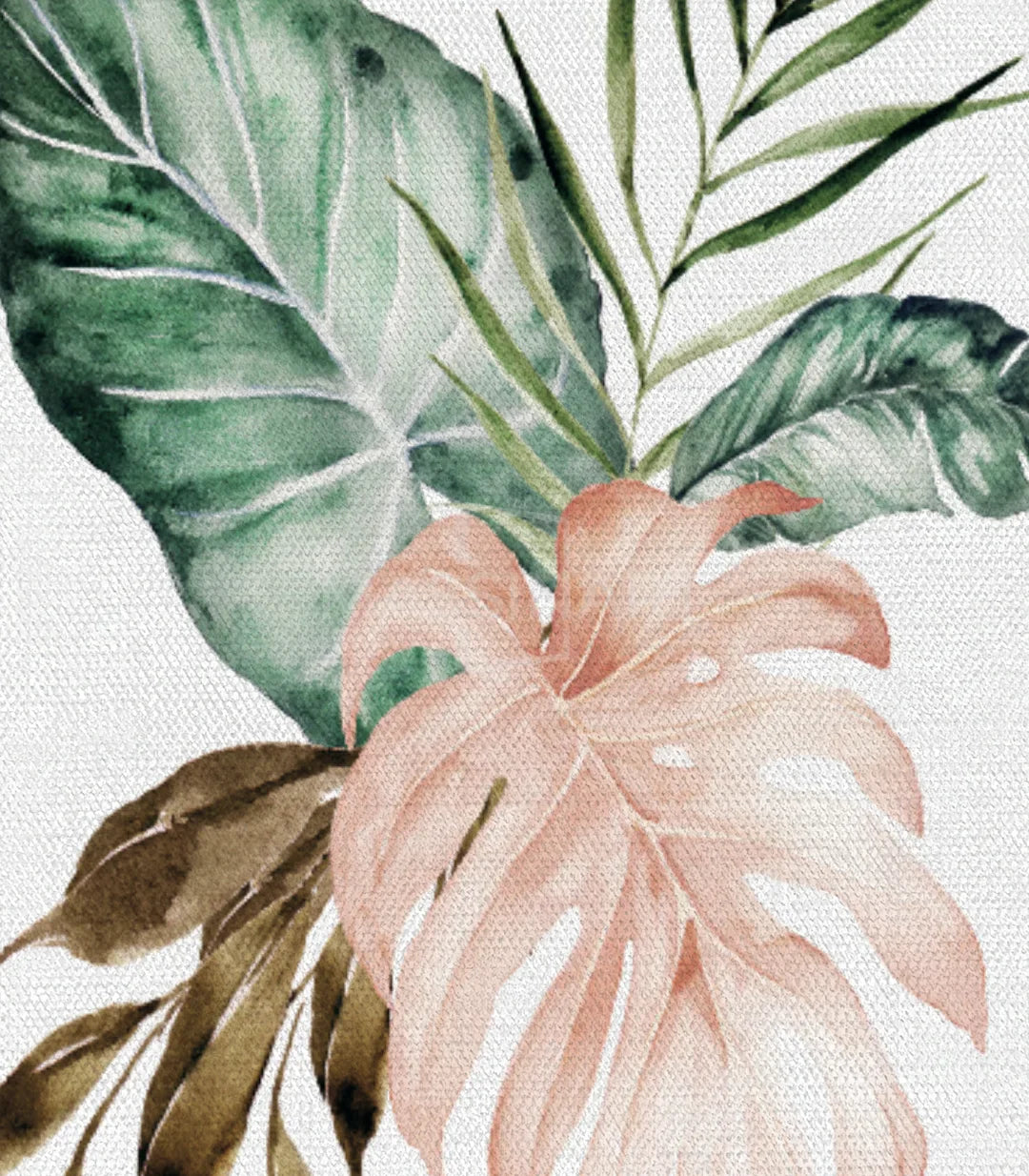Cuadro naturaleza tonos rosa y beige con follaje, arte mural elegante