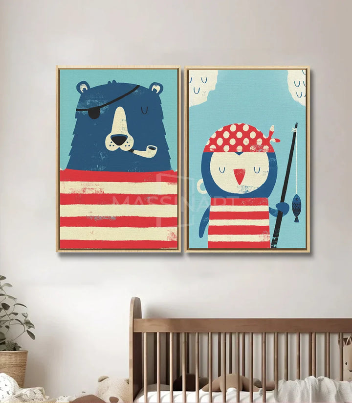 Díptico marinero en ambiente de habitación de bebé — Massinart