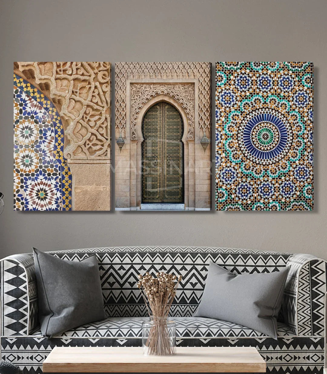 Tríptico Zellej en salón de estilo marroquí — decoración de pared Massinart