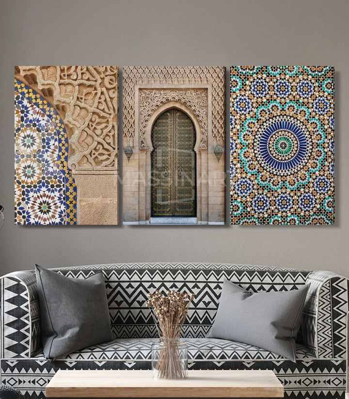 Tríptico Zellej en salón de estilo marroquí — decoración de pared Massinart