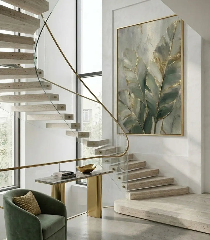 Cuadro Gildleaf en escalera moderna — decoración de interiores de lujo Massinart