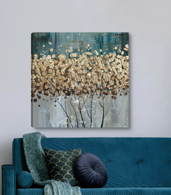 Decoración interior Massinart — cuadro Hojas de Oro en salón contemporáneo