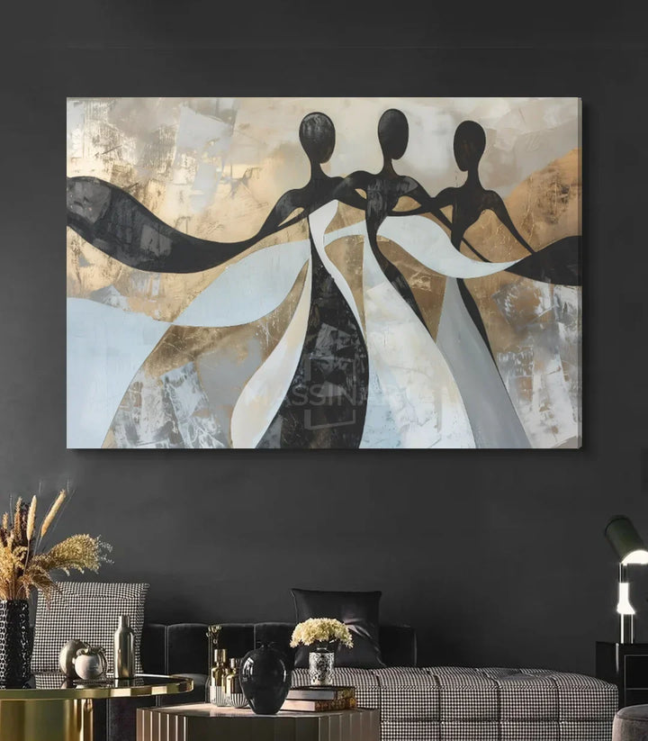 Cuadro arte moderno siluetas fluidas en salón elegante Massinart
