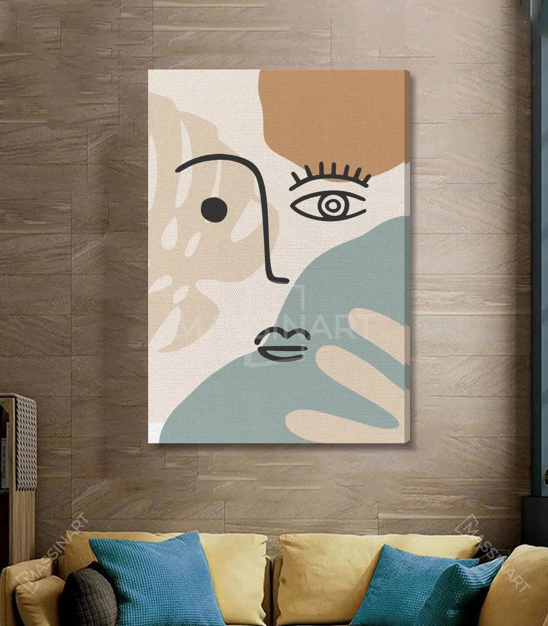 Cuadro arte abstracto rostro minimalista en tonos pastel — Massinart