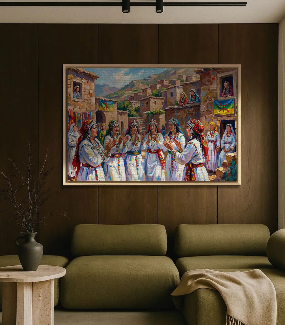Cuadro Amazigh Folklore en salón contemporáneo en tonos beige y naturales, Massinart