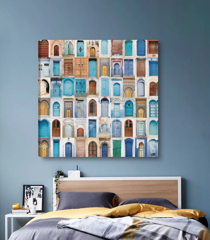 Cuadro Moroccan Doors — decoración salón de inspiración marroquí con puertas coloridas Massinart