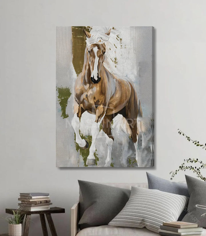 Cuadro vertical de caballo blanco, detalle de crin y expresión majestuosa — Massinart