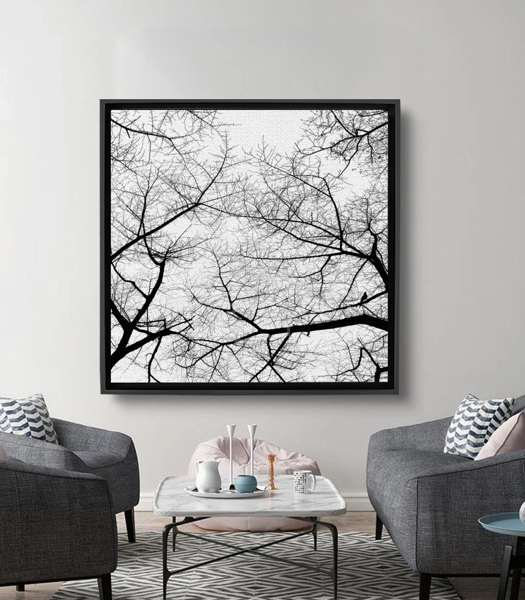 Cuadro Branches Fade Massinart — ramas desnudas entrelazadas en negro y blanco estilo minimalista