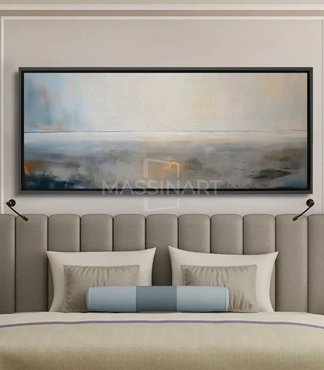 Cuadro abstracto Ocean's Glow paisaje marino al atardecer tonos gris taupe Massinart