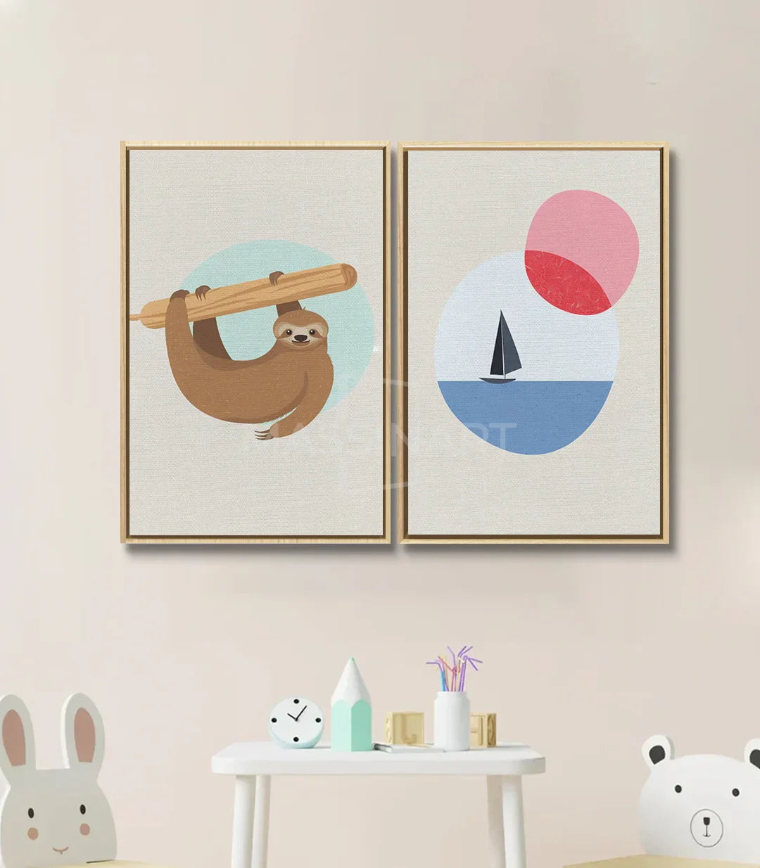 Detalle del cuadro Lazy Koala Massinart — panel del koala, ilustración minimalista infantil