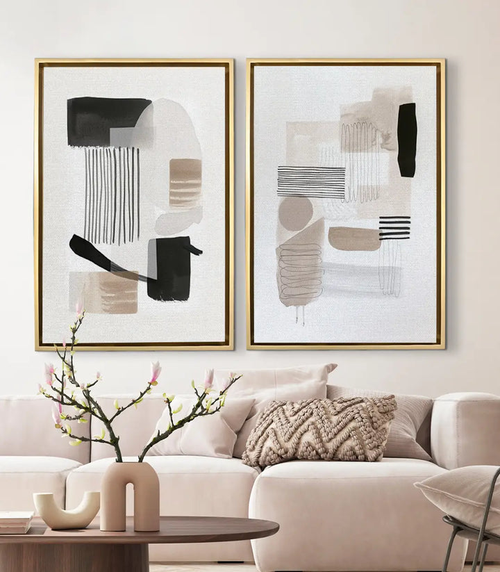 Decoración de pared con cuadro abstracto Calm Edges en salón contemporáneo, Massinart