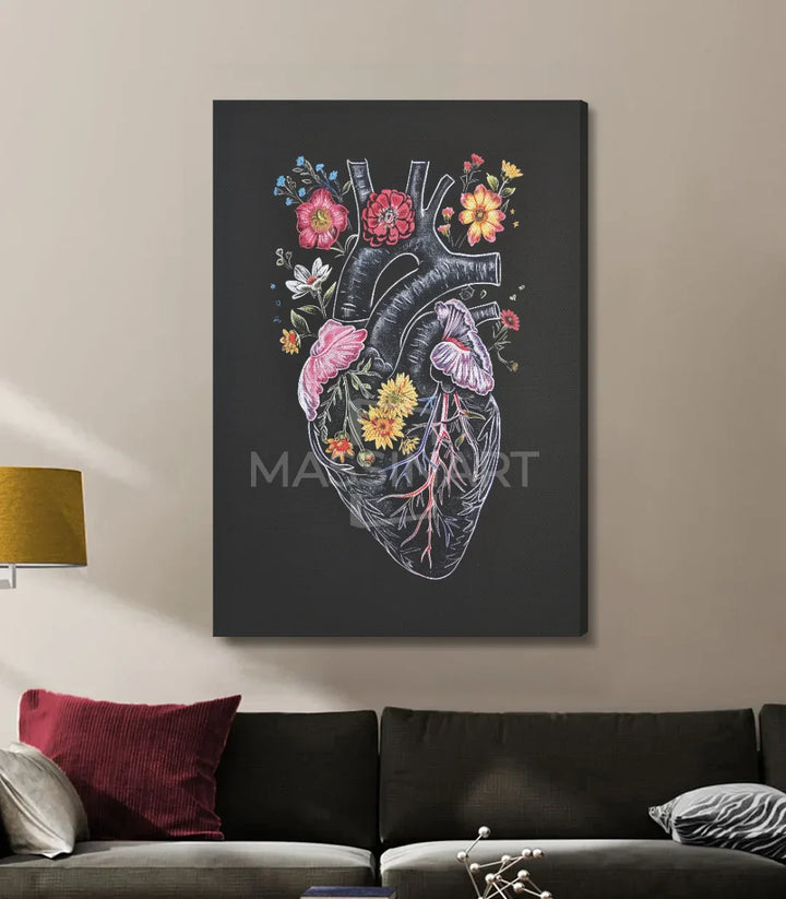 Cuadro corazón floral en dormitorio — diseño contemporáneo Massinart