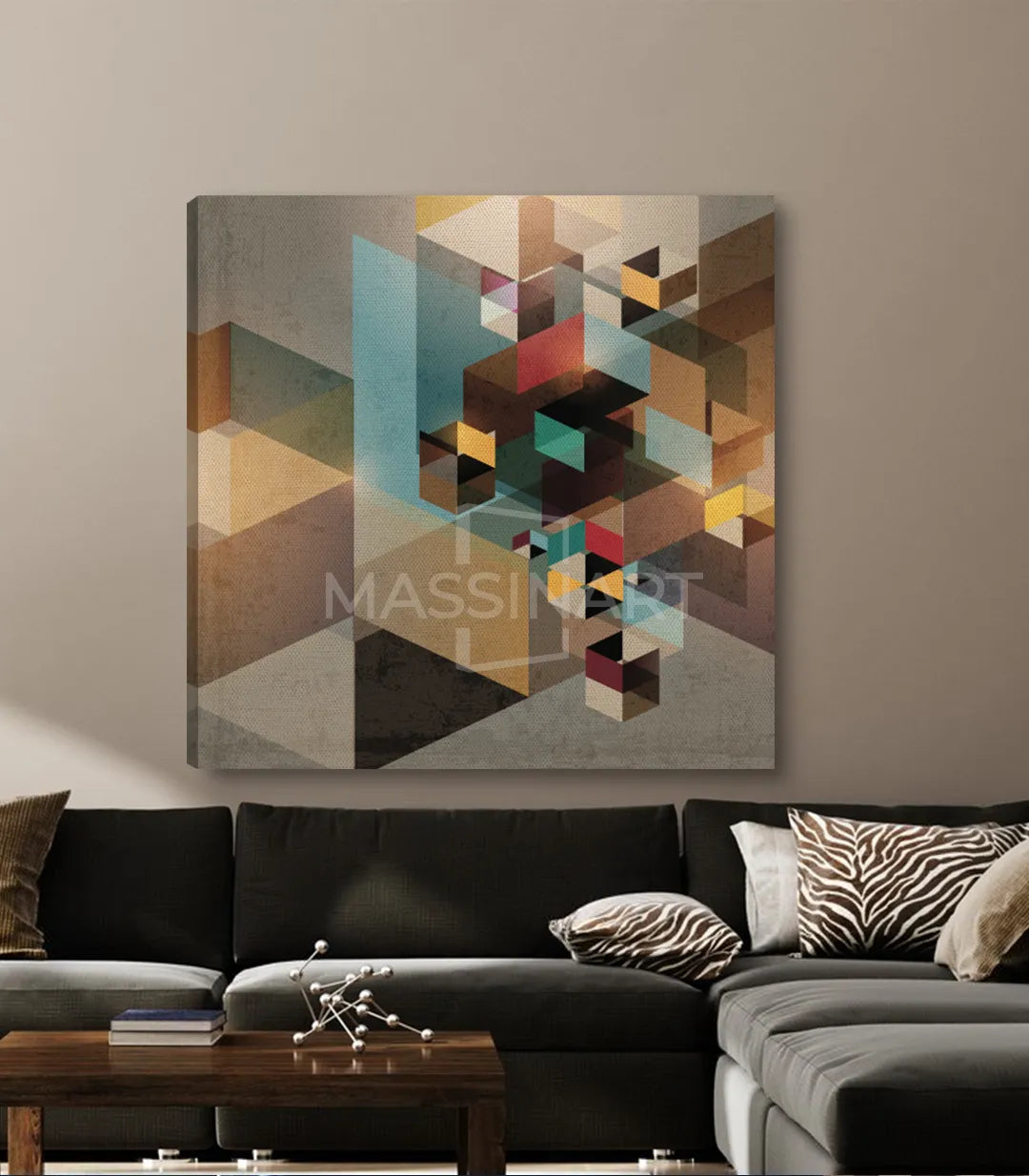Cuadro geométrico cubista en salón moderno — decoración pared Massinart