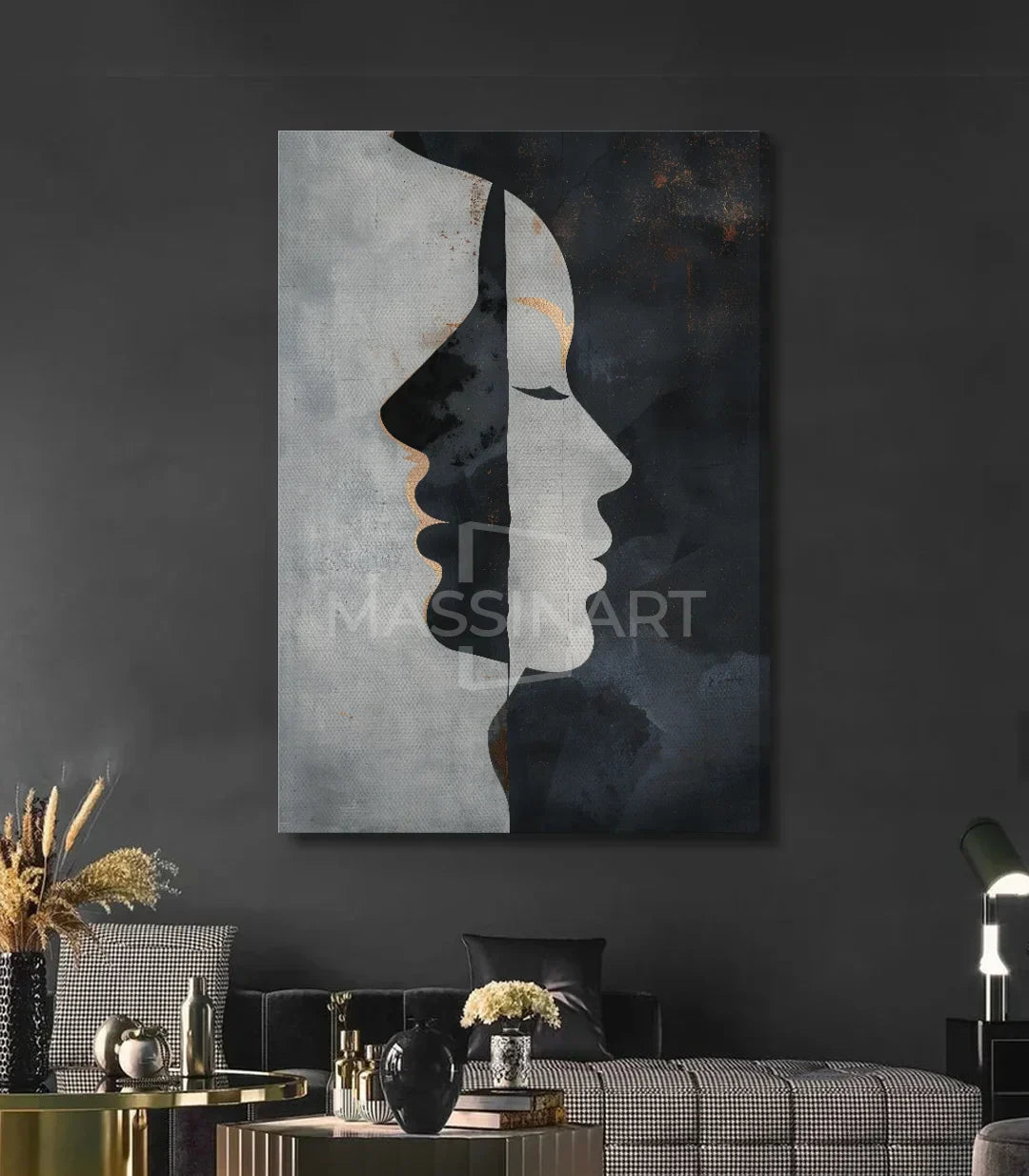 Cuadro Inward Gaze Massinart — aplicación en pared de salón contemporáneo