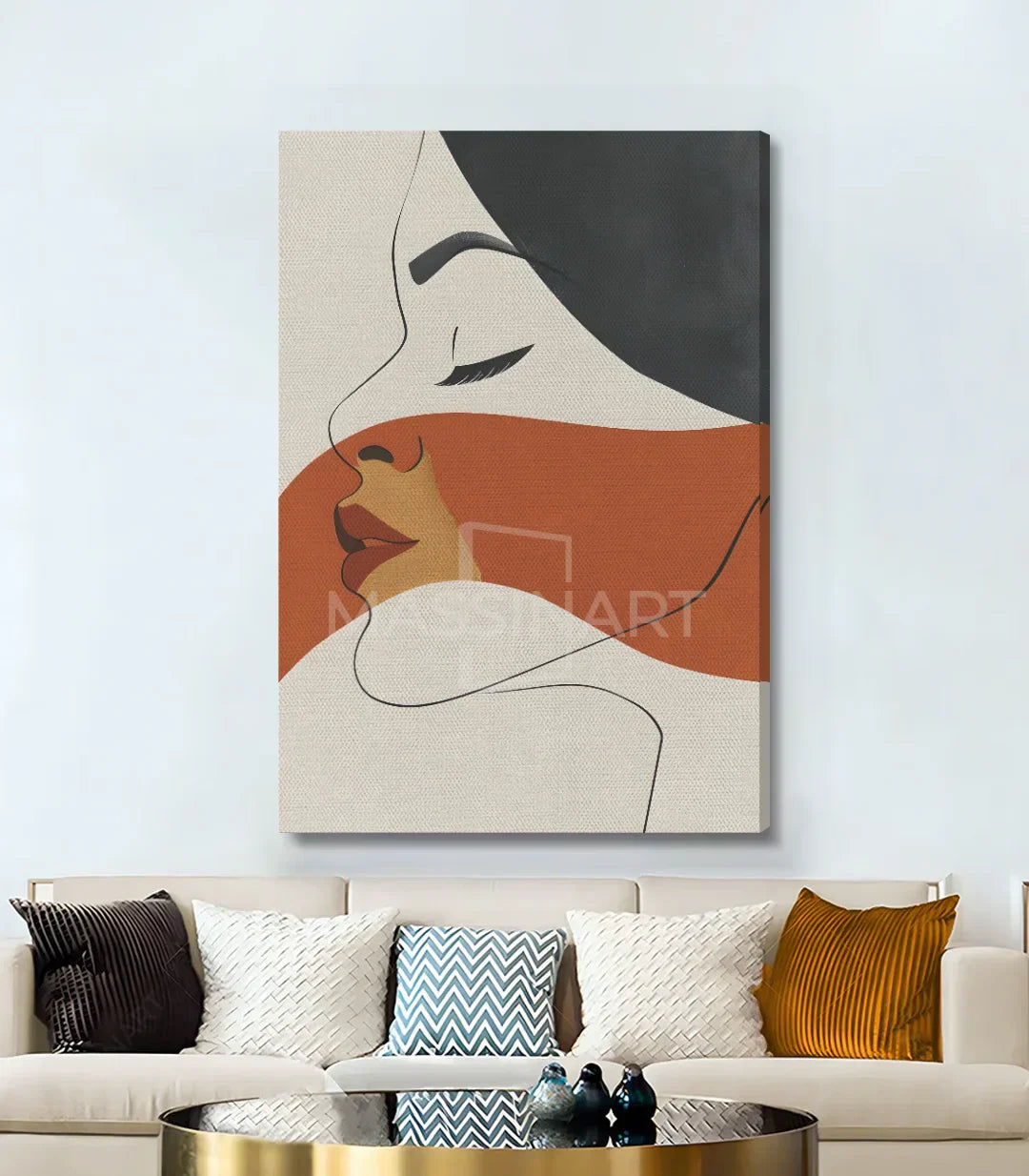 Cuadro retrato femenino minimalista en decoración de hotel o apartamento Massinart