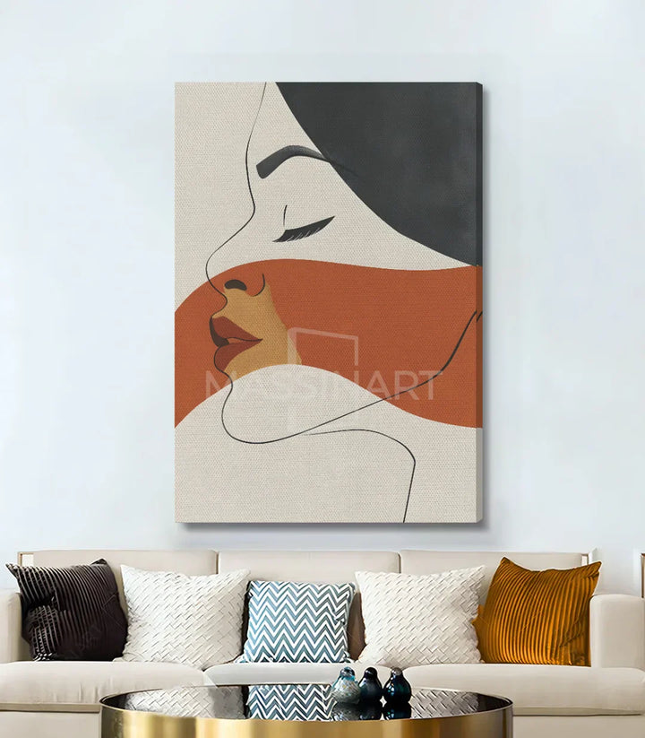Cuadro retrato femenino minimalista en decoración de hotel o apartamento Massinart