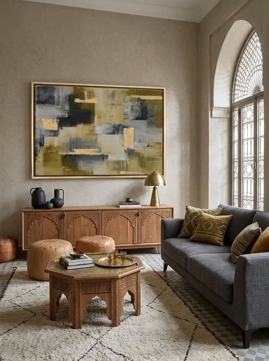 Cuadro Gilded Veins en decoración de dormitorio moderno — Massinart