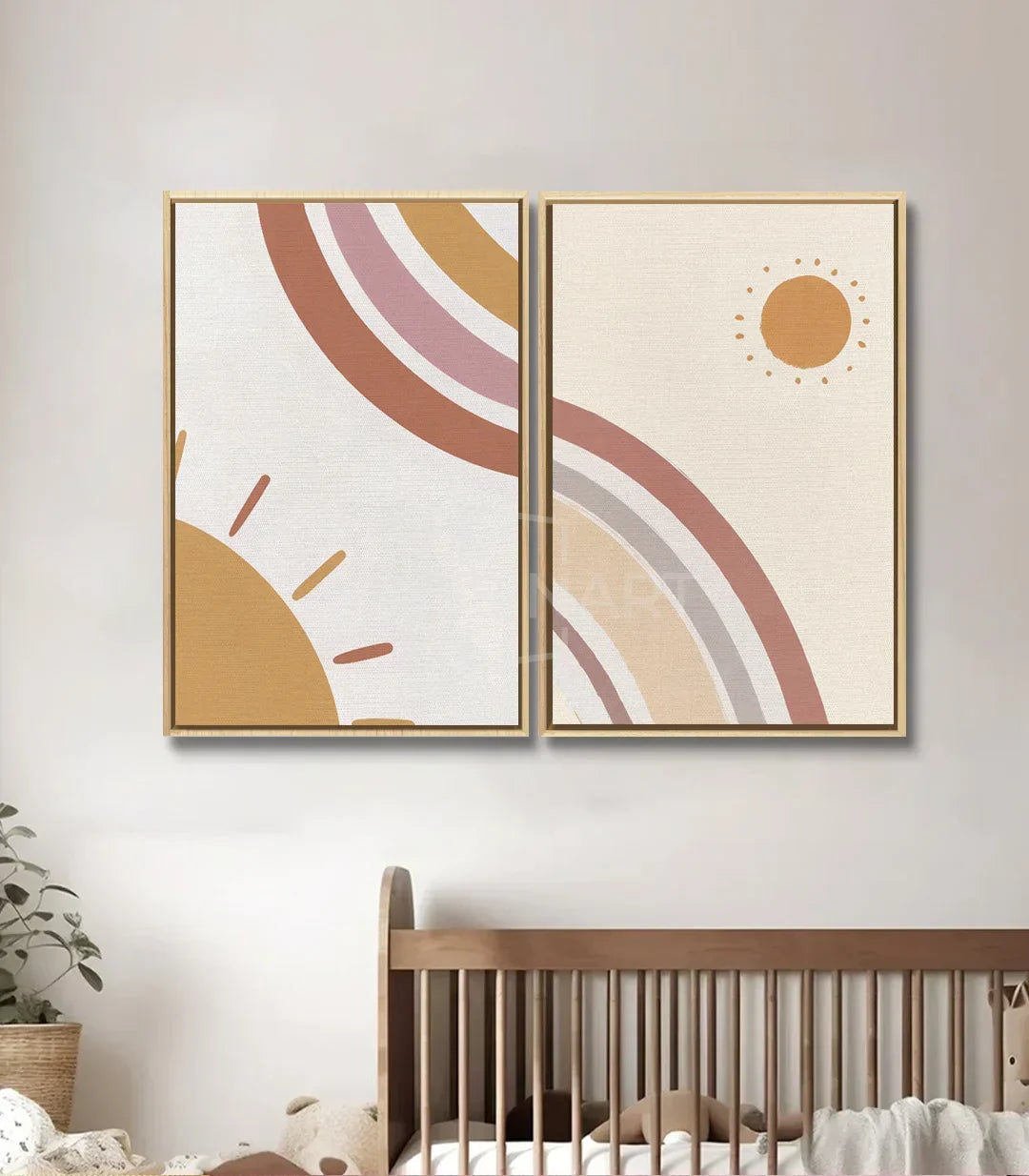 Ambientación decoración habitación infantil con díptico sol minimalista — Massinart